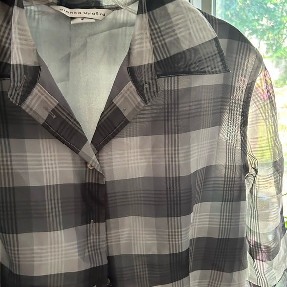 Bianca Nygard Chic Black and White Plaid Women's Blouse 12 - Picture 14 of 16